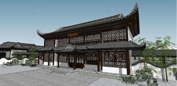超精细中式风格园林古建筑亭堂楼阁su模型设计模型下载