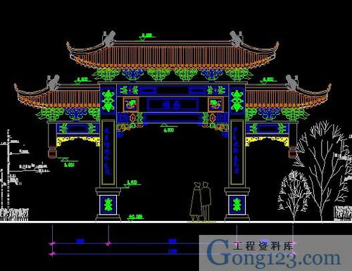 古建筑之牌坊系列 湖南某地牌坊cad施工图下载 298.31k,zip格式 园林工程