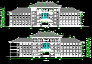 四层仿古建筑中学教学楼建筑施工图免费下载 园林古建